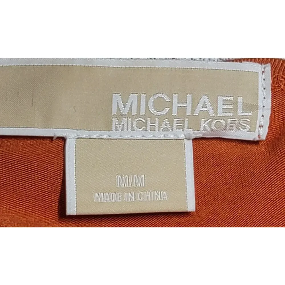 Michael Kors Persimmon Orange Crisscross  Pleated Bodice Top Medium Lightweight